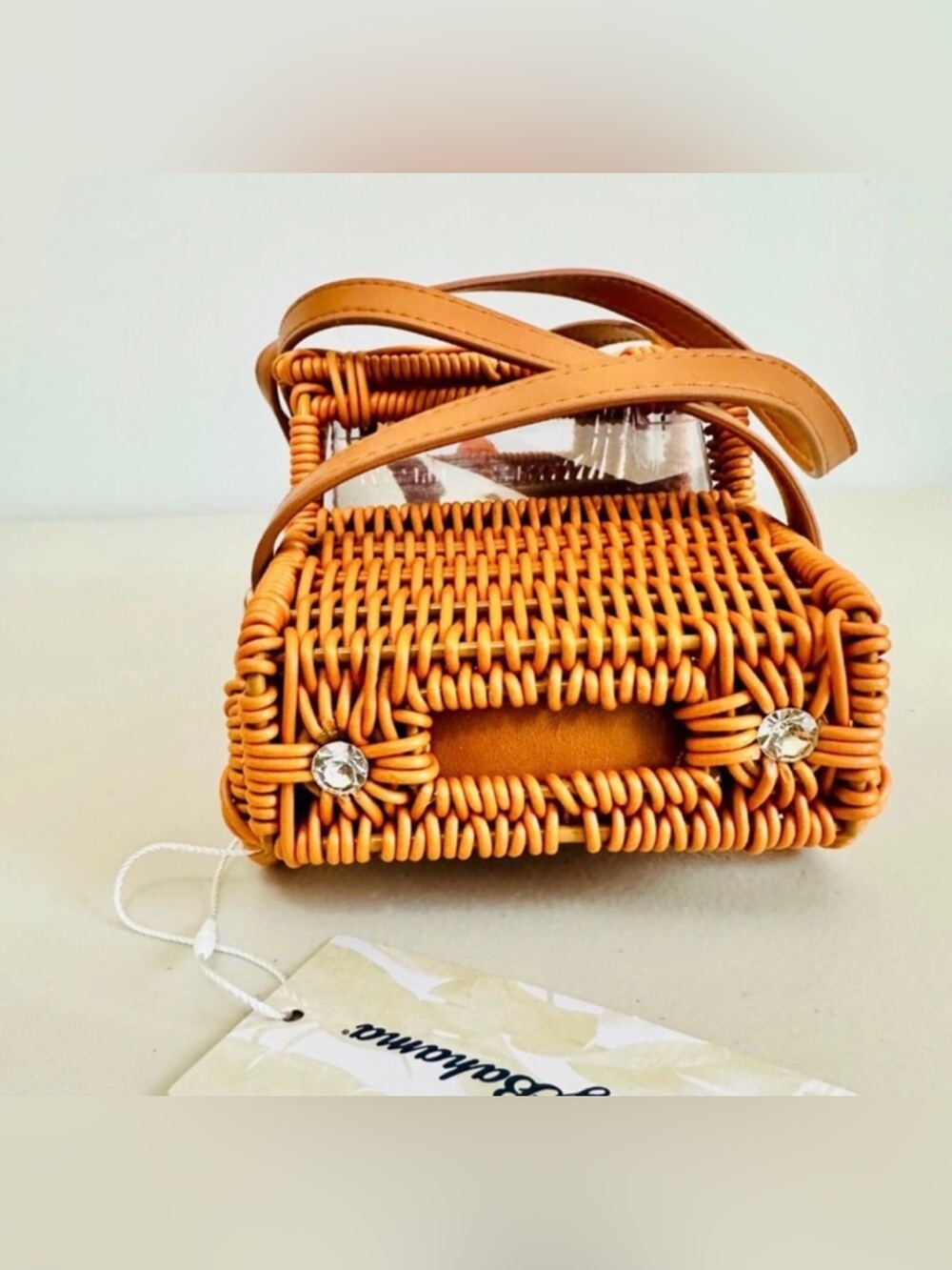 NEW TOMMY BAHAMA Natural Woven Wicker Car Jeep Truck Shaped Clutch Bag - Picture 2 of 3